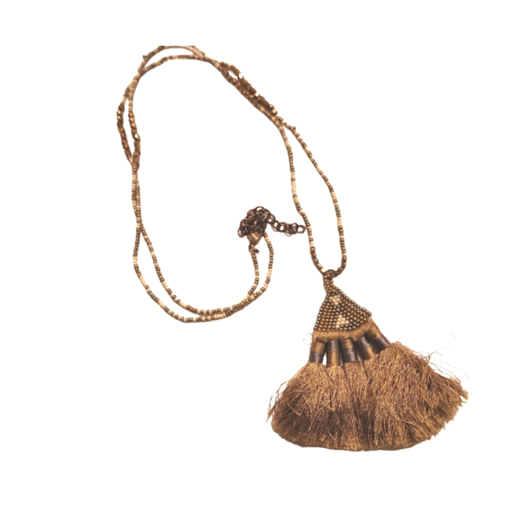 Vintage Brown beaded tassel necklace